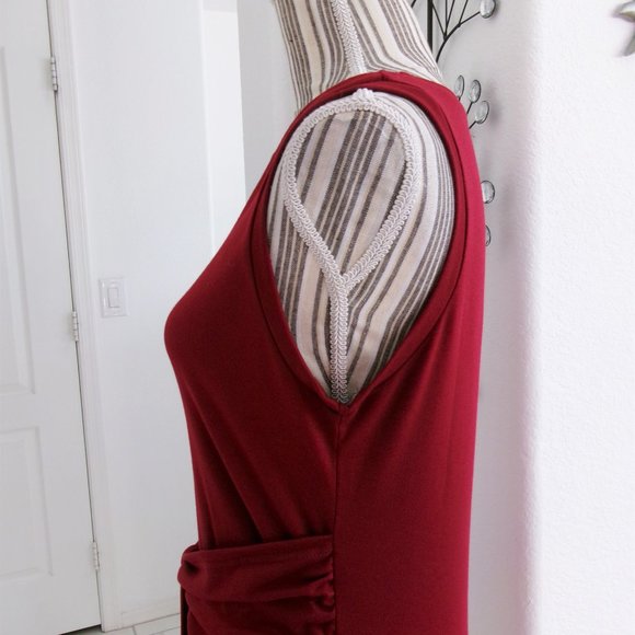 Lillusoxy Stretchy Burgundy Wine Sleeveless Front Tie Ruched Wrap Dress M - Picture 8 of 13